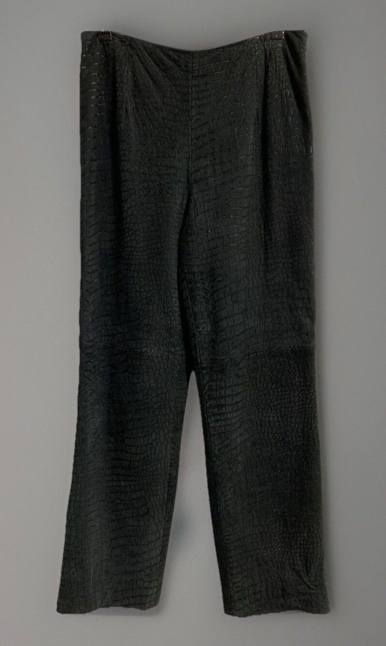Worth Pants Women's 10 M Black Suede 100% Leather Animal Print Embossed Croc